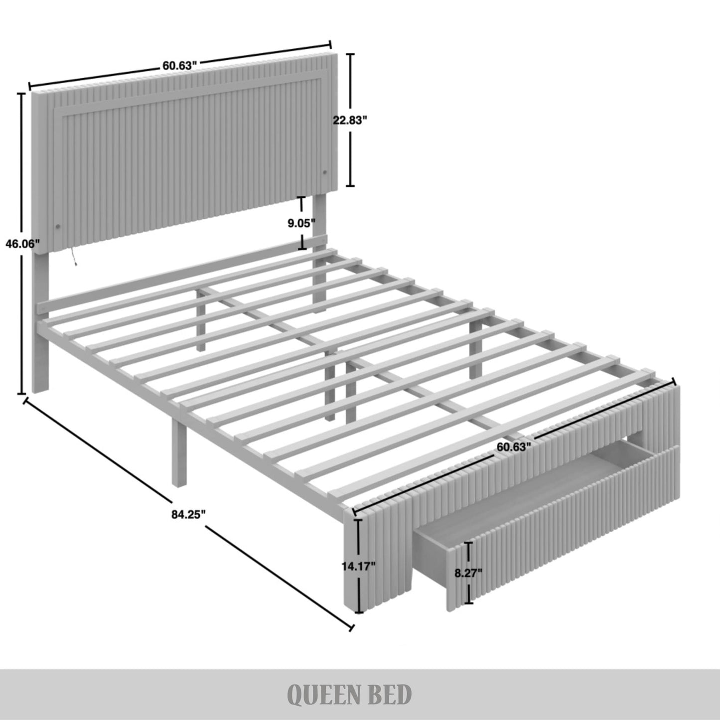 Gouker Velvet Tufted LED Light Platform Storage Bed
