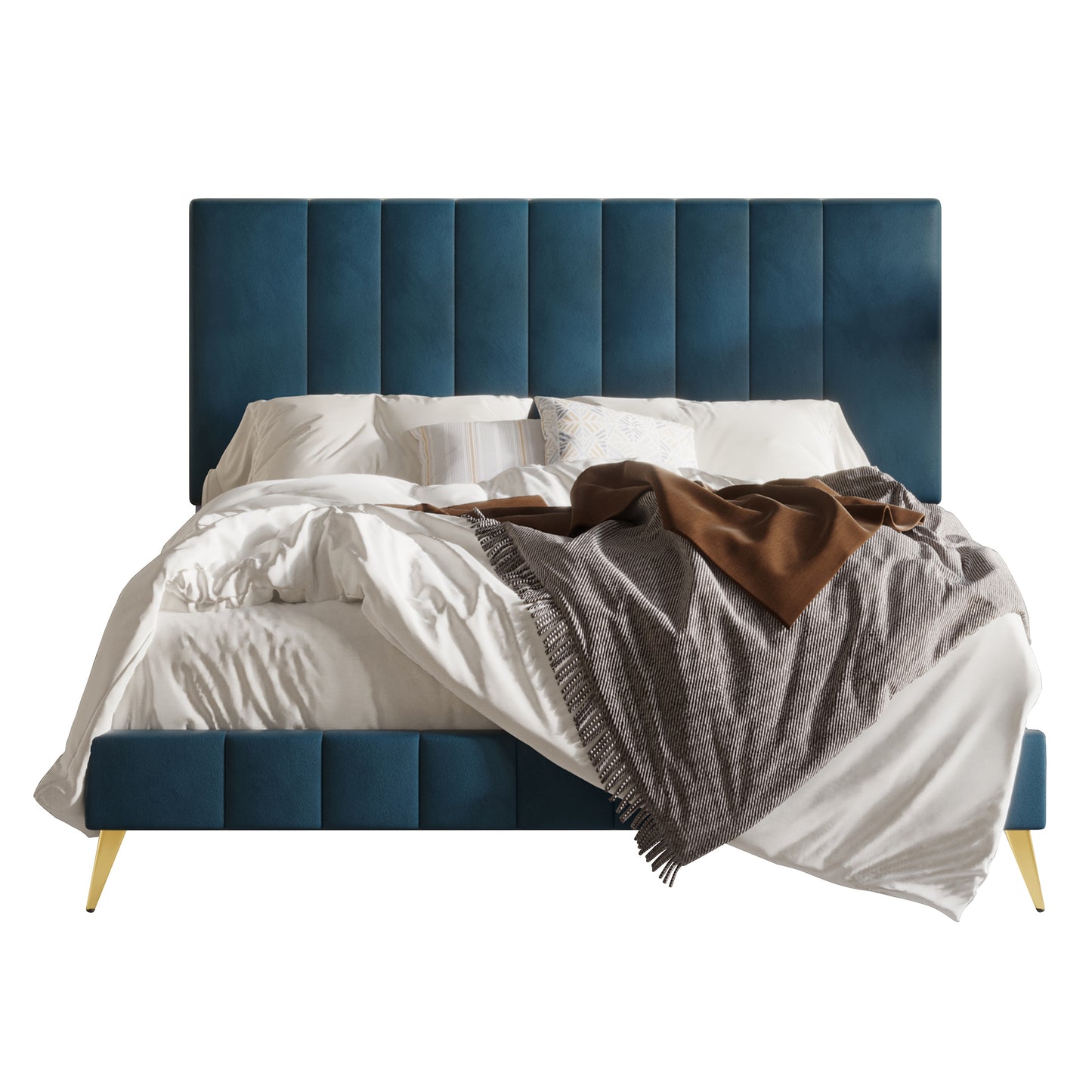 Gorgia Modern Velvet Tufted Upholstered Gold Accent Platform Bed