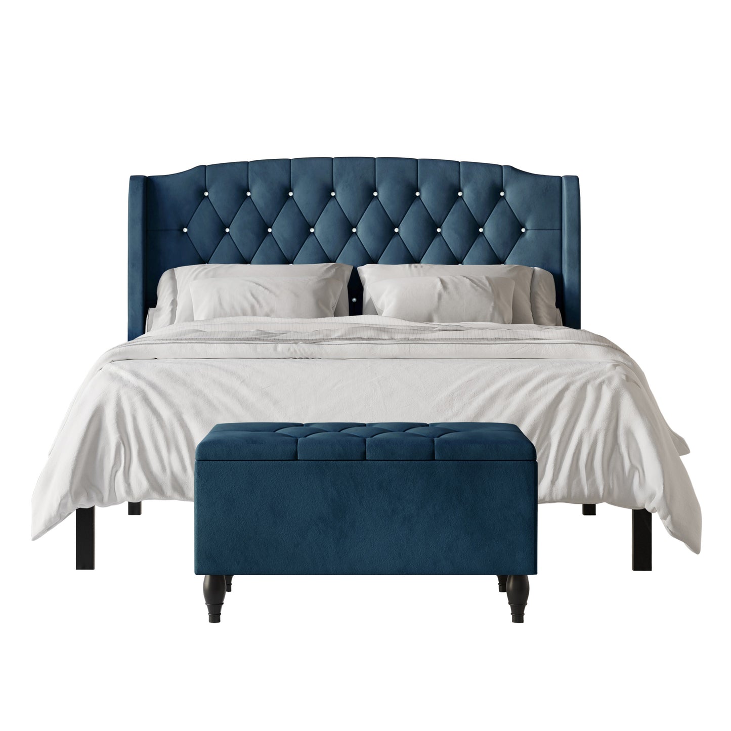 Tyreese 2 Piece Bedroom Bench Set Velvet Wingback Upholstered Bed