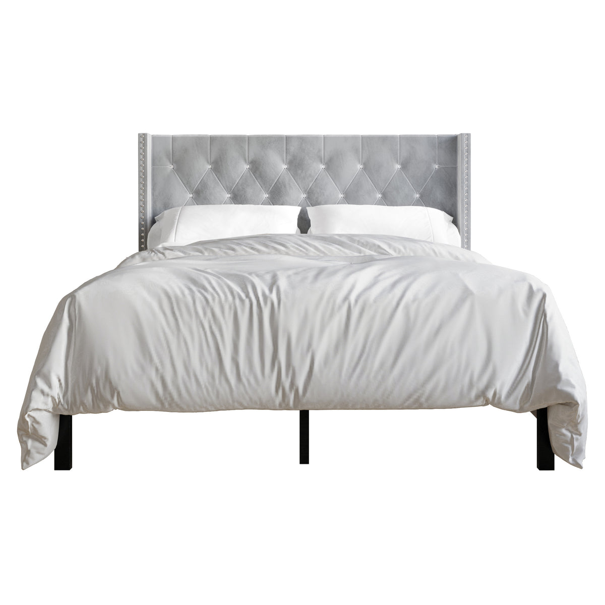 Ffyona Velvet Wingback Tufted Upholstered Bed