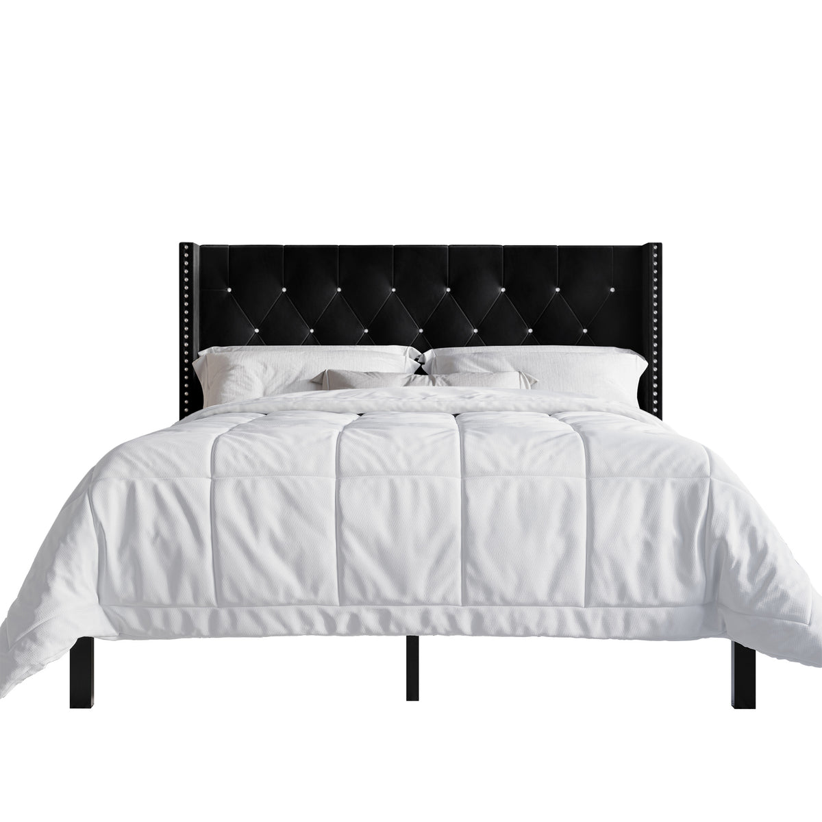 Eymi 3 Piece Bedroom Nightstands Set Wingback Tufted Bed