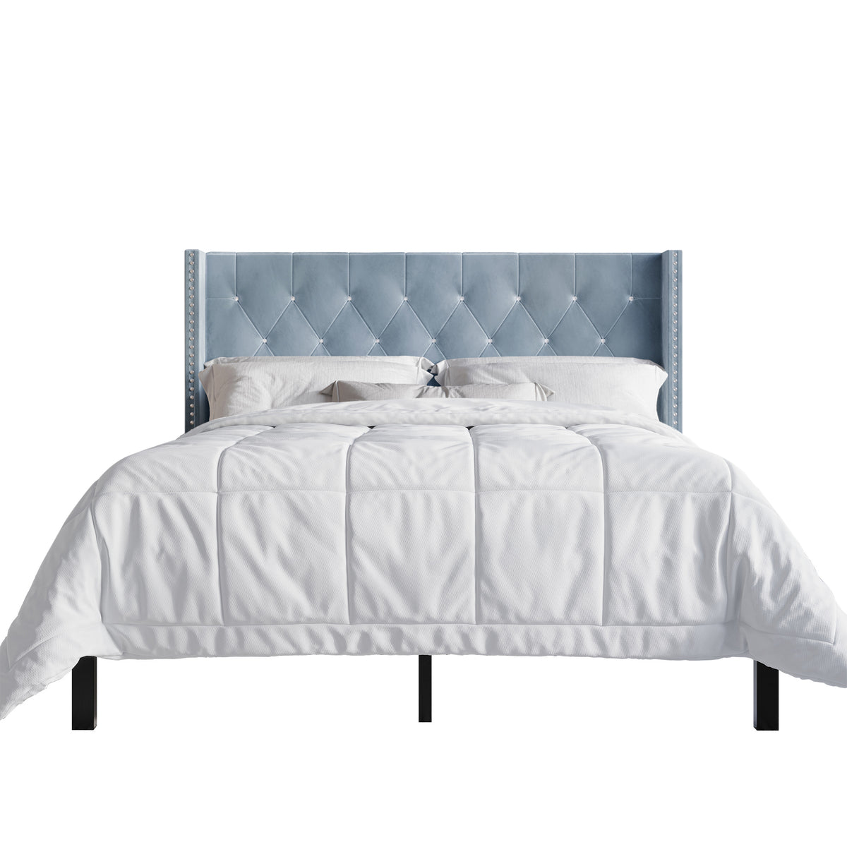 Eymi 3 Piece Bedroom Nightstands Set Wingback Tufted Bed