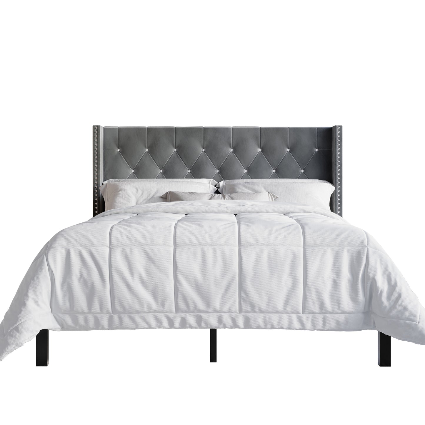 Eymi 3 Piece Bedroom Nightstands Set Wingback Tufted Bed