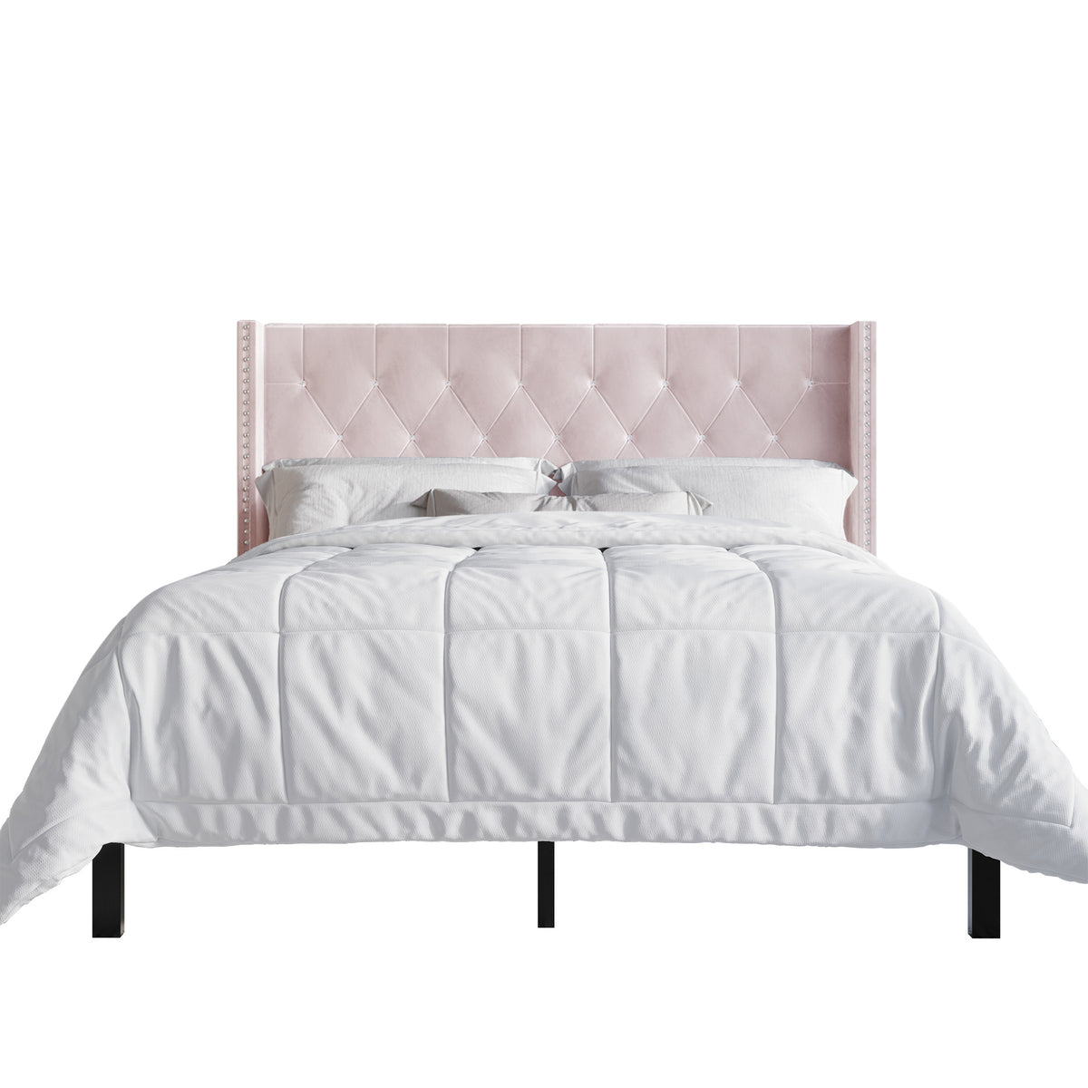 Eymi 3 Piece Bedroom Nightstands Set Wingback Tufted Bed