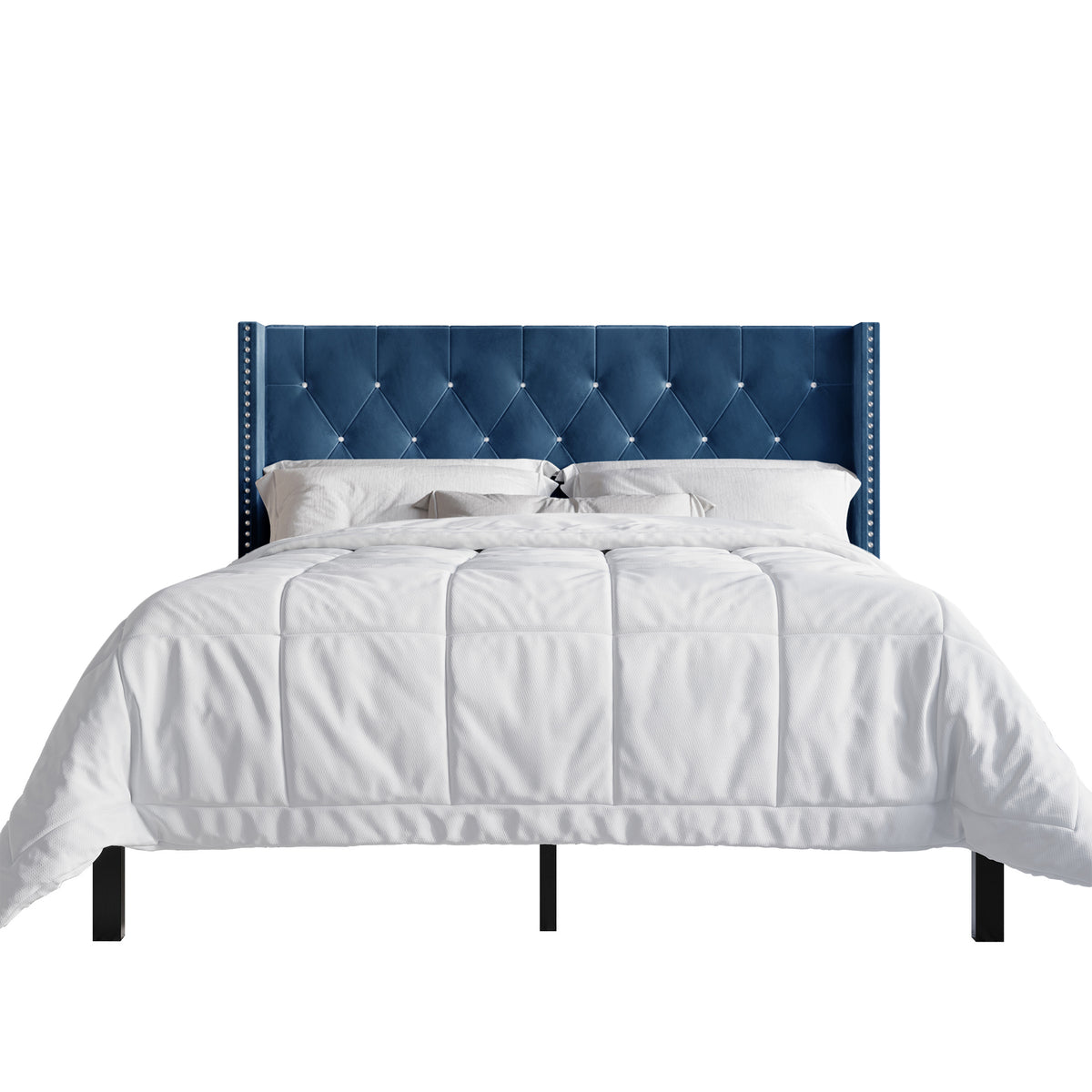 Eymi 3 Piece Bedroom Nightstands Set Wingback Tufted Bed