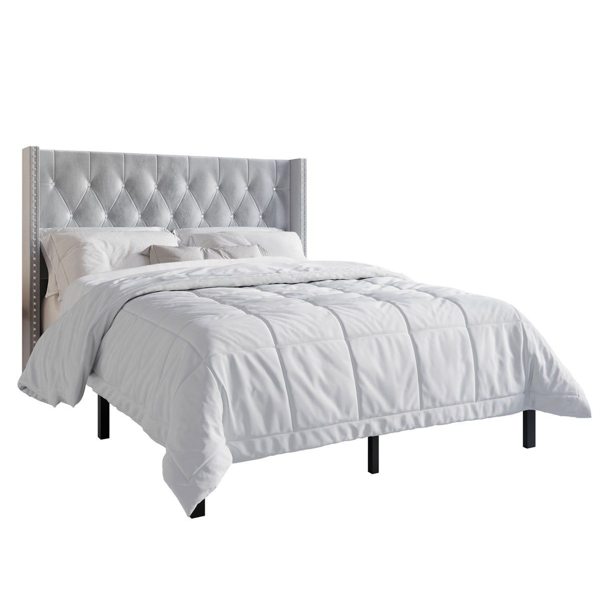 Eymi 3 Piece Bedroom Nightstands Set Wingback Tufted Bed