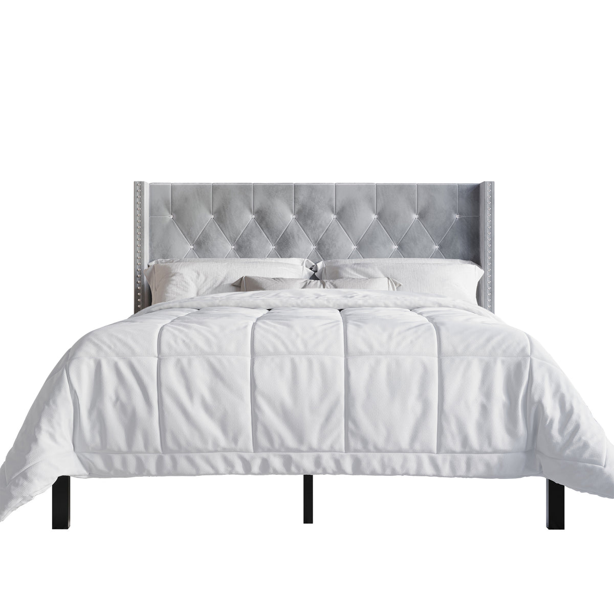 Eymi 3 Piece Bedroom Nightstands Set Wingback Tufted Bed