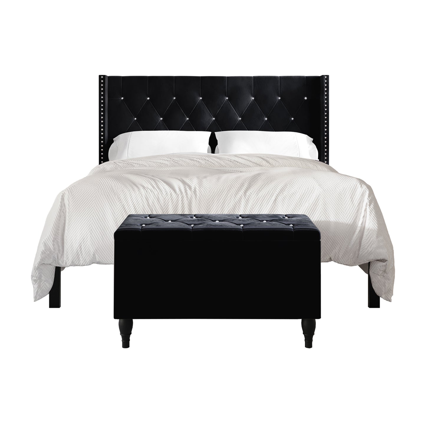 Falaq 2 Piece Bedroom Bench Set Velvet Wingback Upholstered Bed