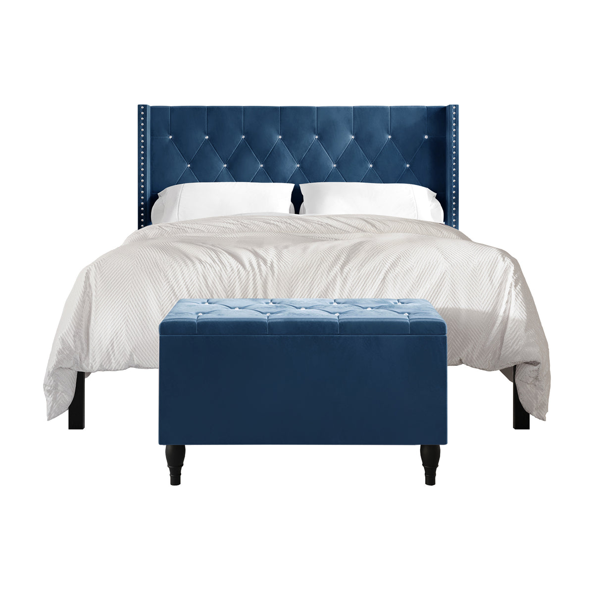 Falaq 2 Piece Bedroom Bench Set Velvet Wingback Upholstered Bed