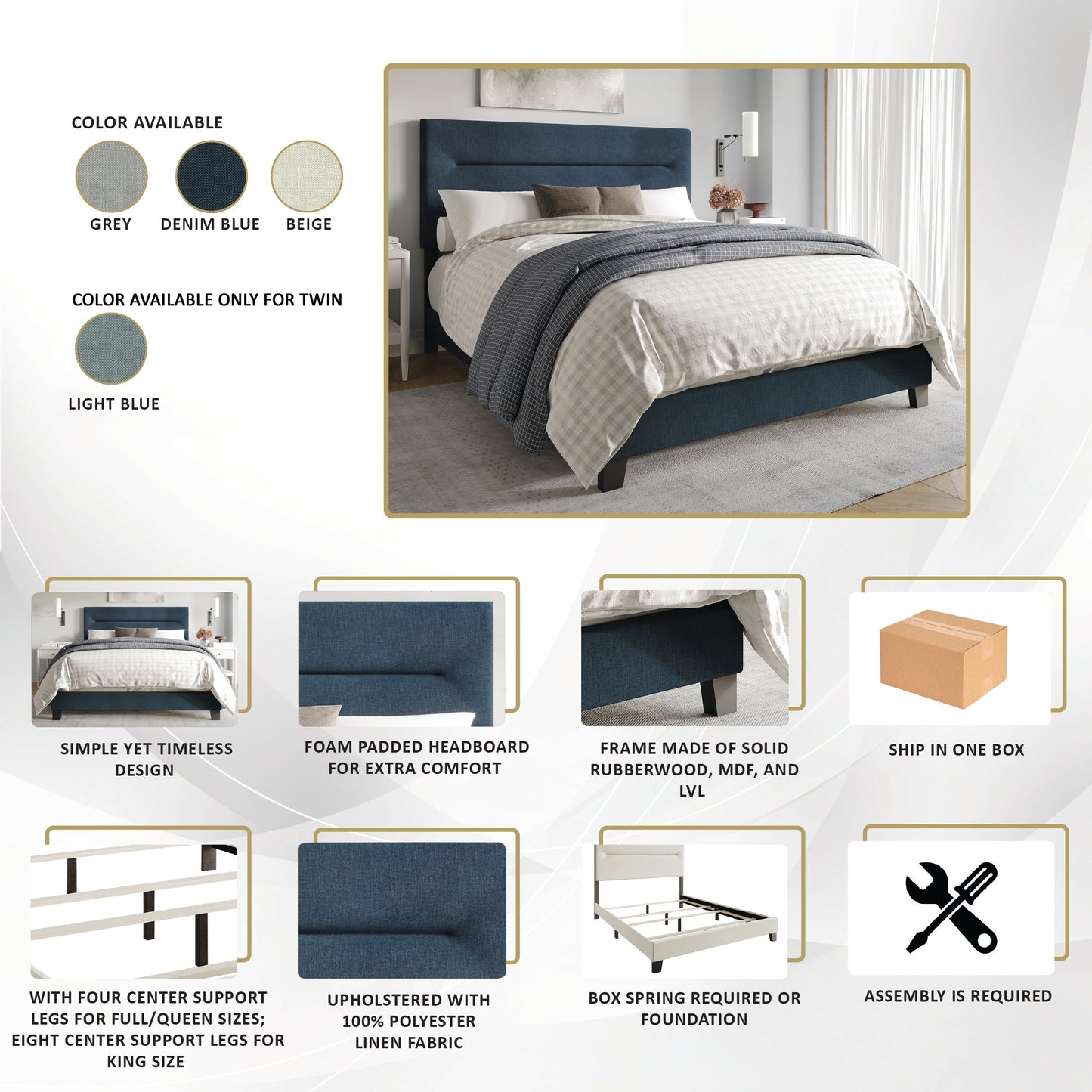 Emery Clean Linen Upholstered Bed