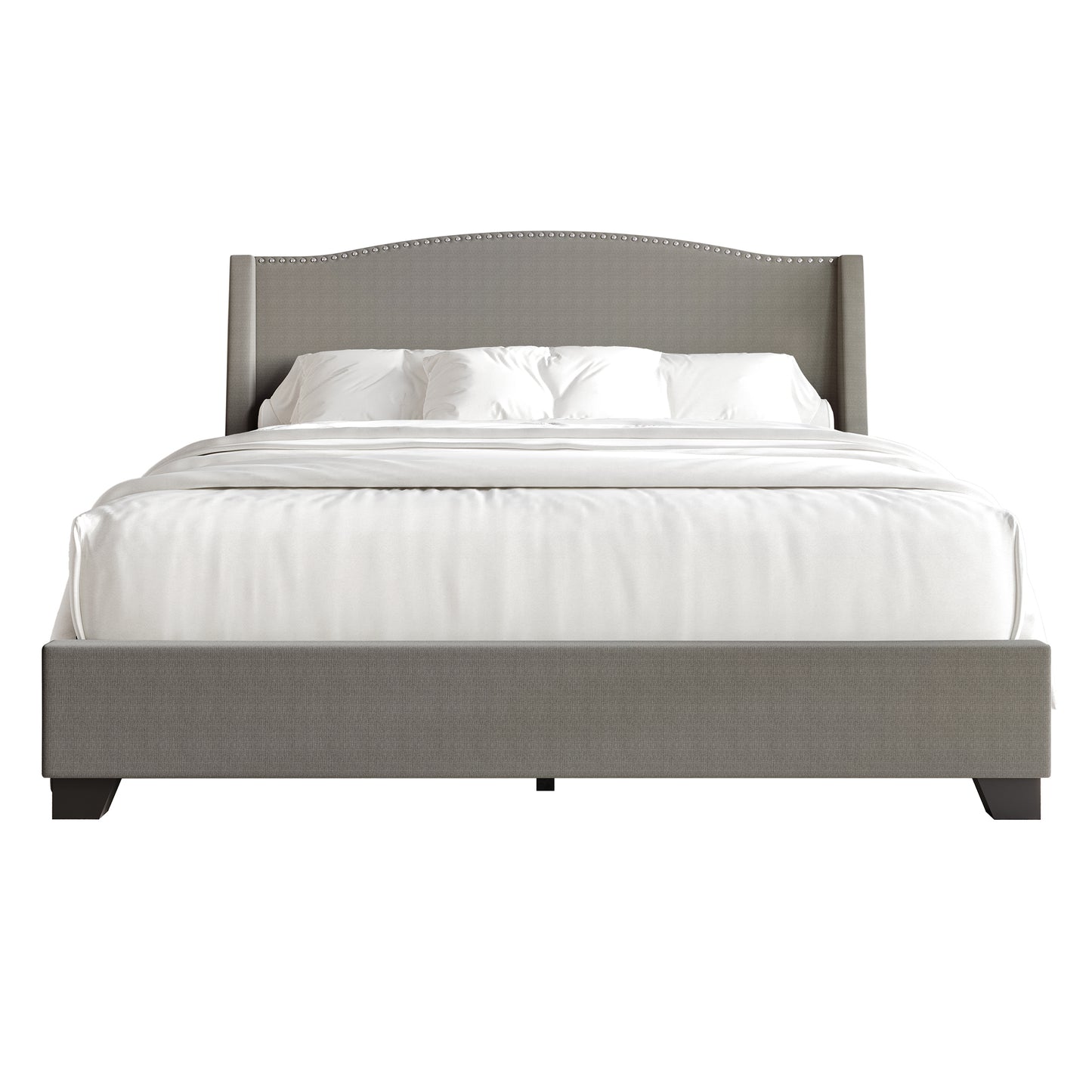 Nikrae Chrome Nailhead Wingback Upholstered Bed with Drawers