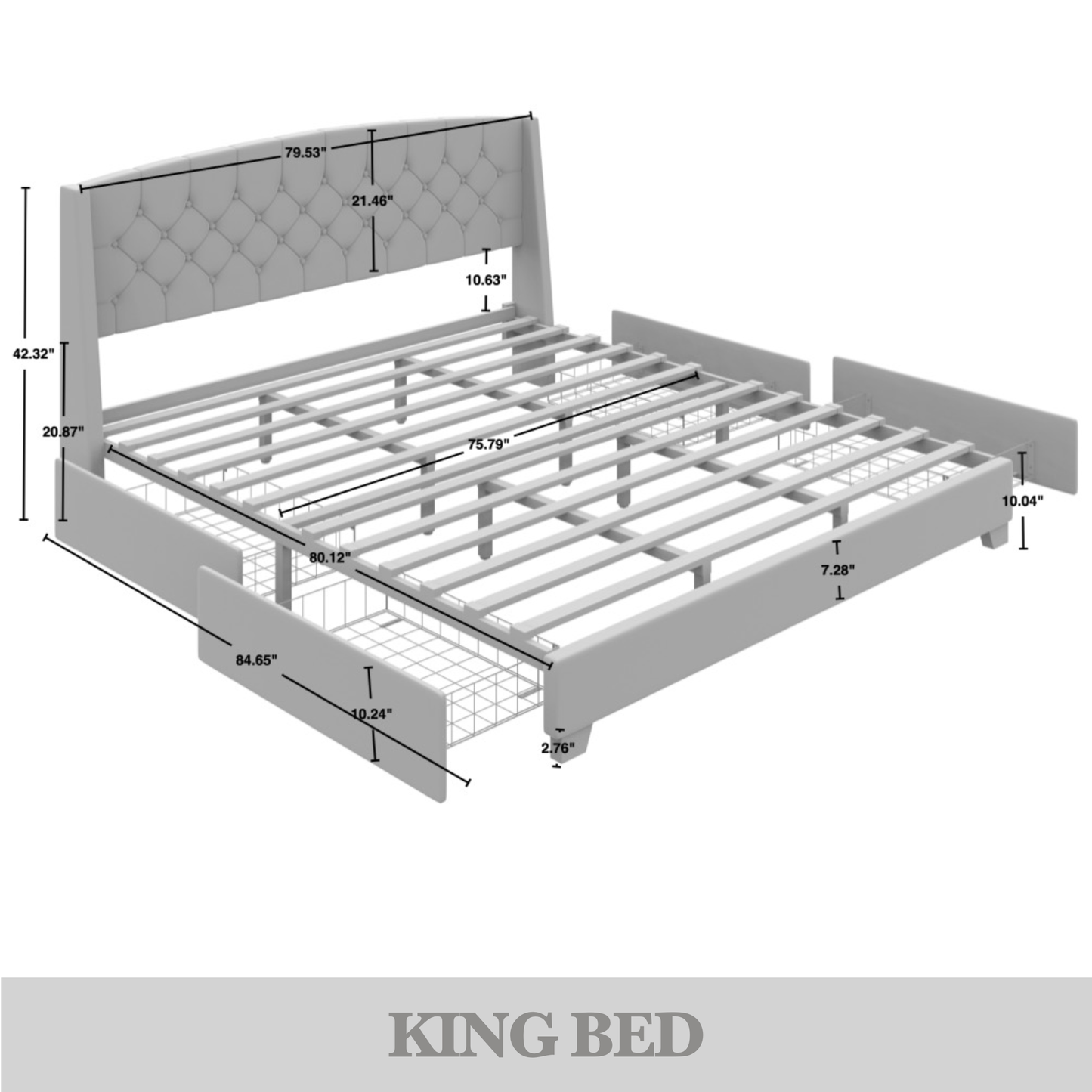 Laksha Button Tufted Wingback Upholstered Bed with Drawers