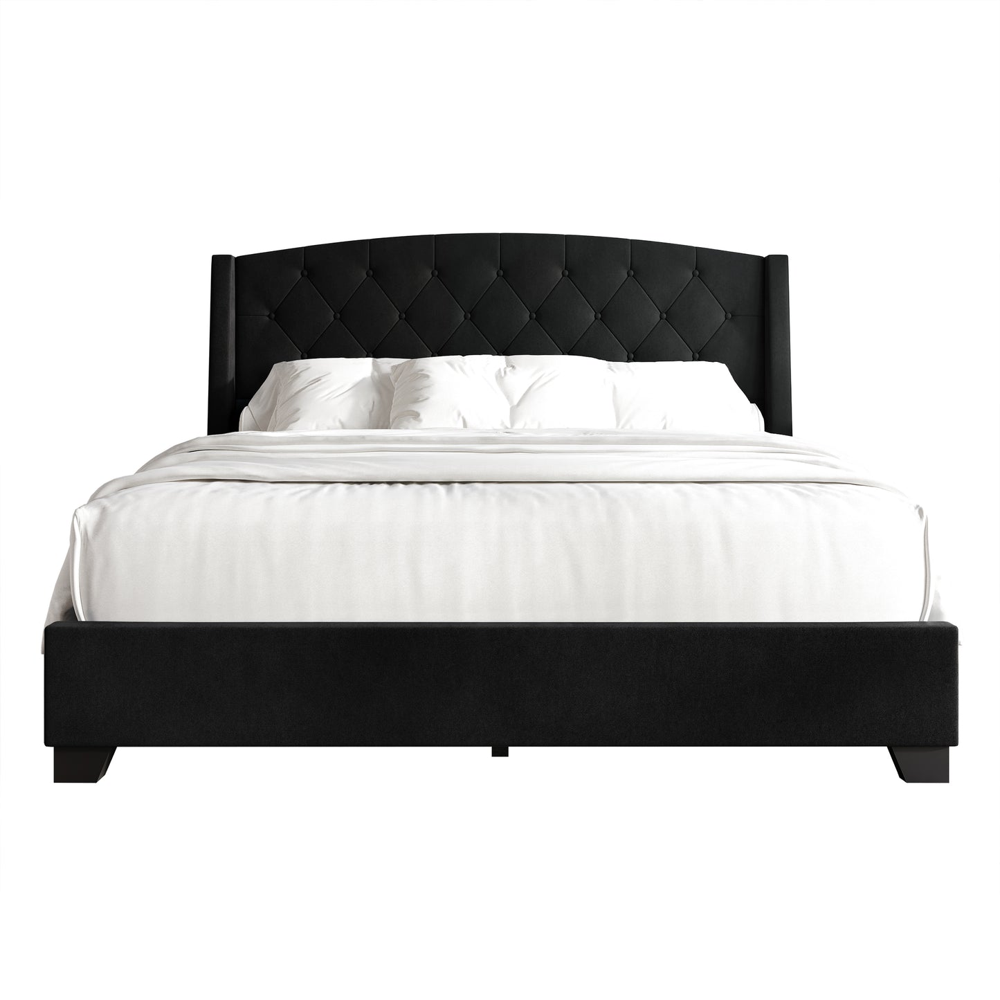 Laksha Button Tufted Wingback Upholstered Bed with Drawers