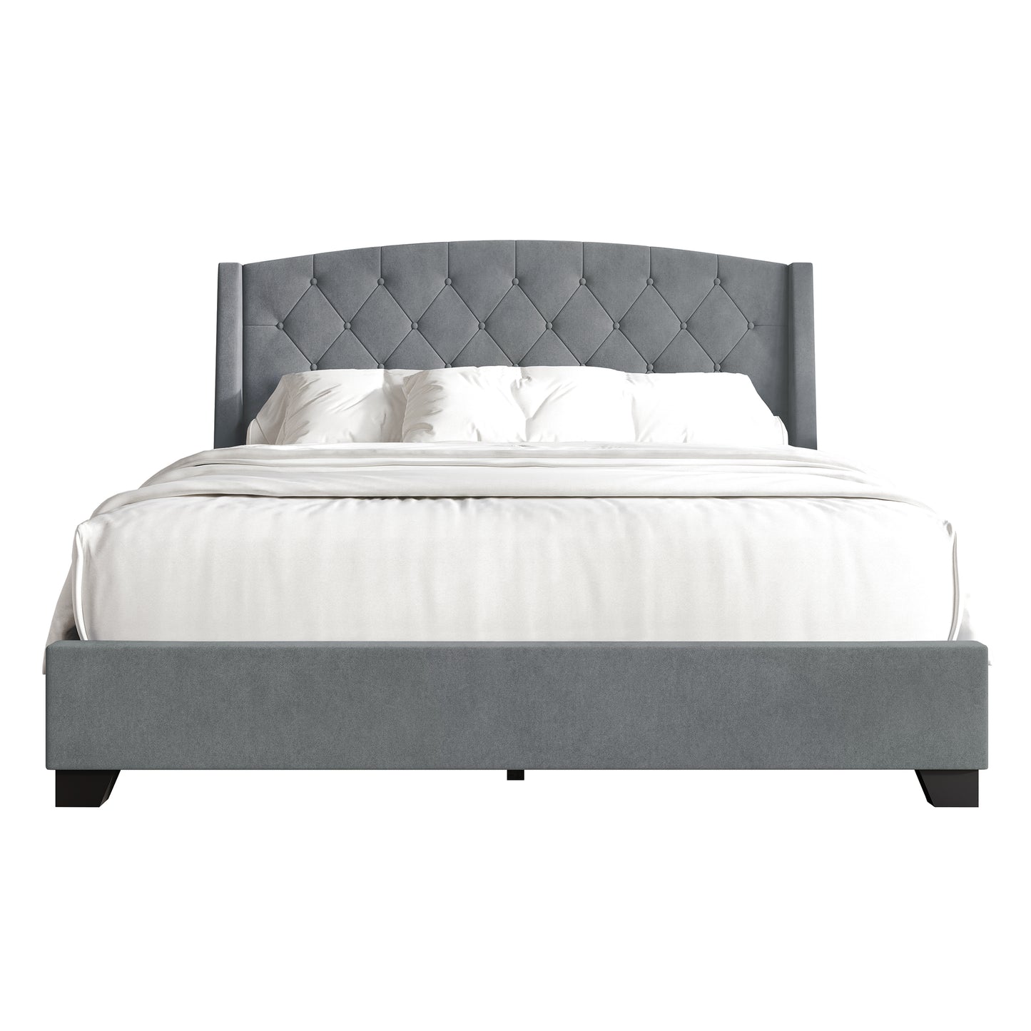 Laksha Button Tufted Wingback Upholstered Bed with Drawers
