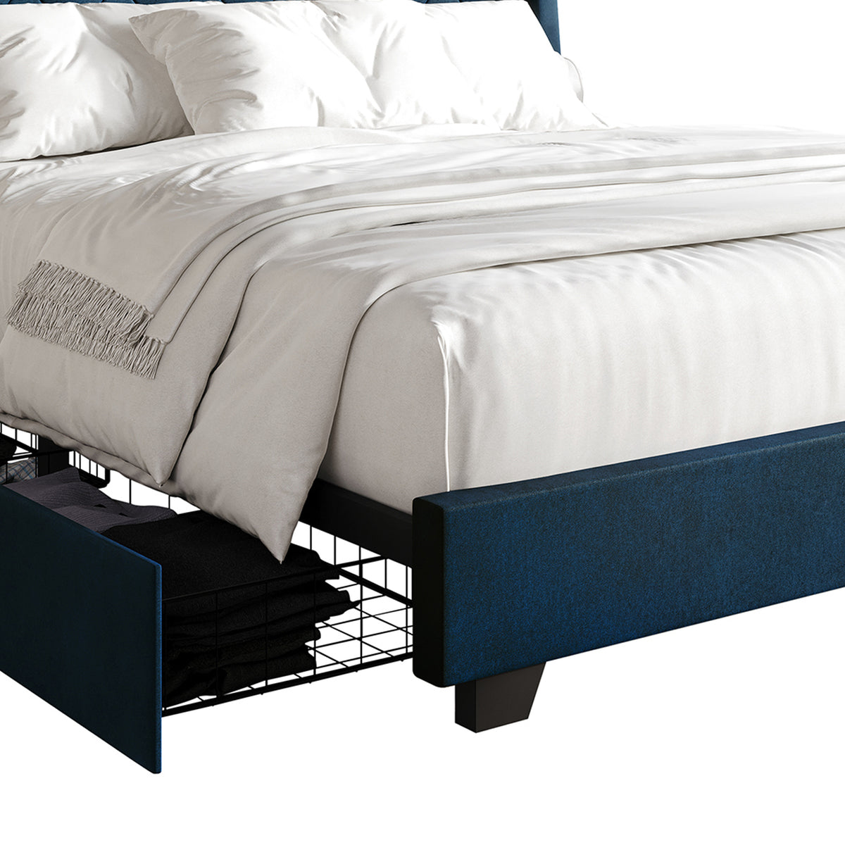 Laksha Button Tufted Wingback Upholstered Bed with Drawers