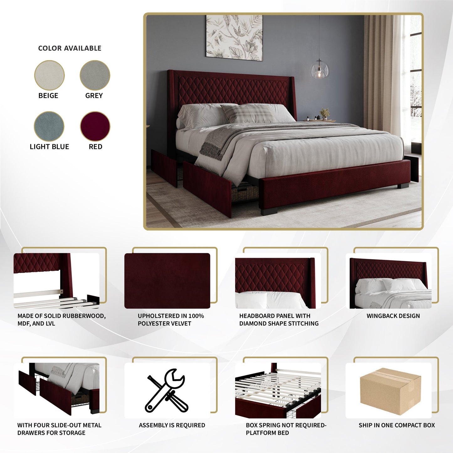 Huckins Velvet Luxurious Bed