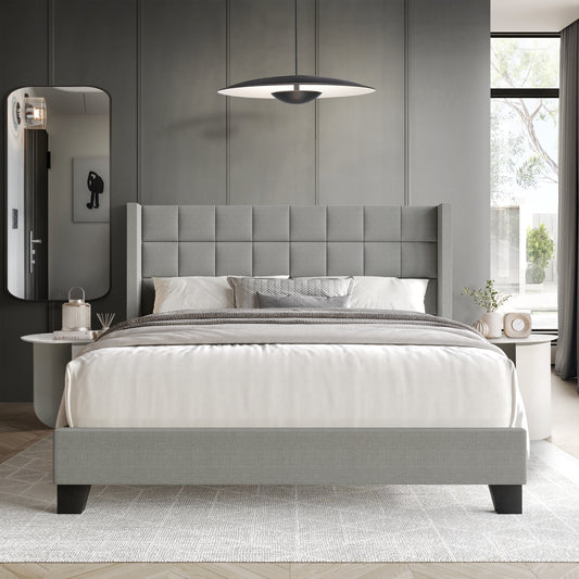 Jiahang Wingback Linen Upholstered Panel Bed