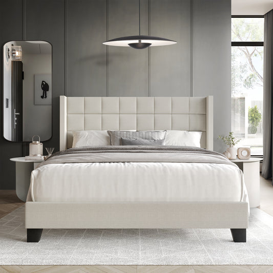 Jiahang Wingback Linen Upholstered Panel Bed