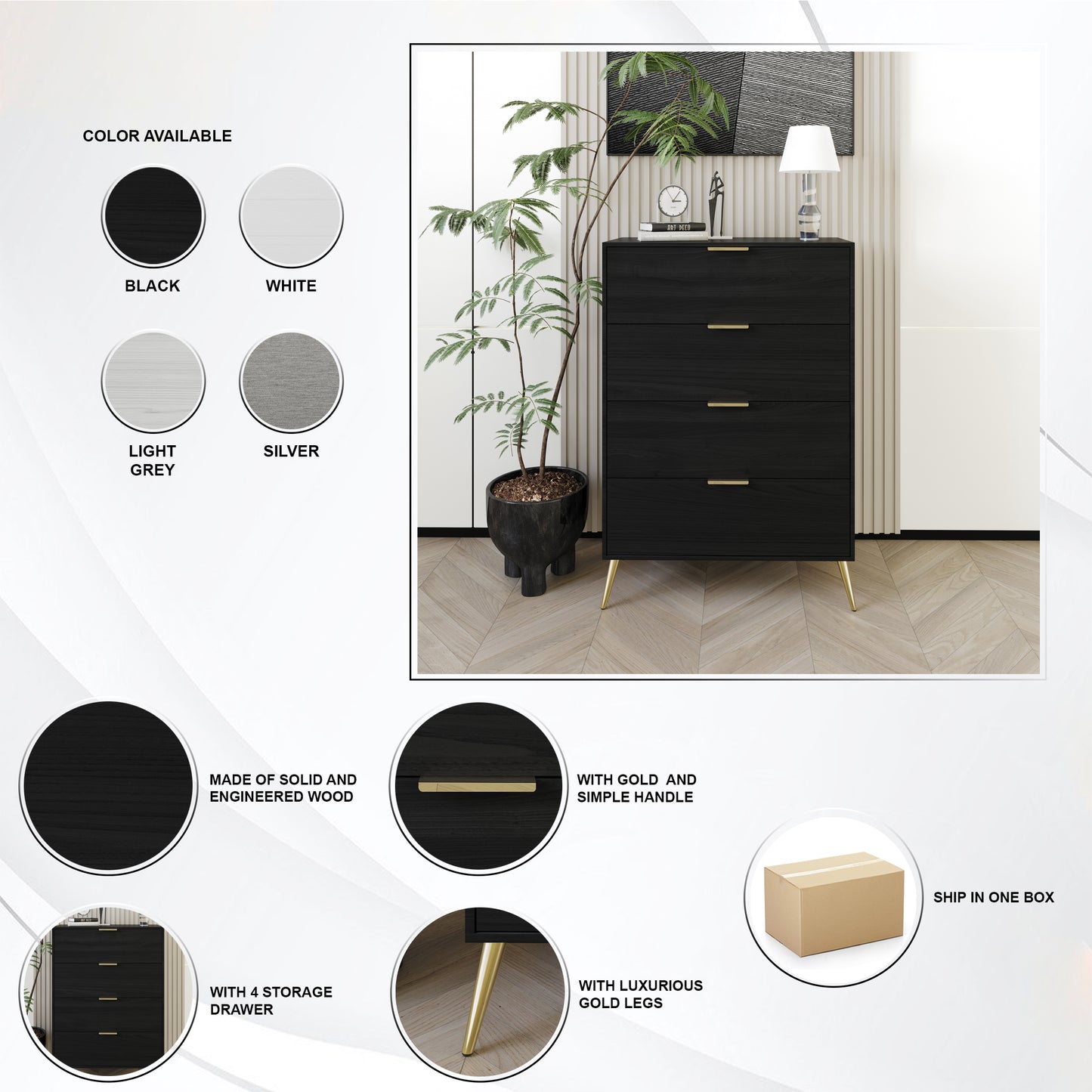 Rafiat 4-Drawers Wooden Chest