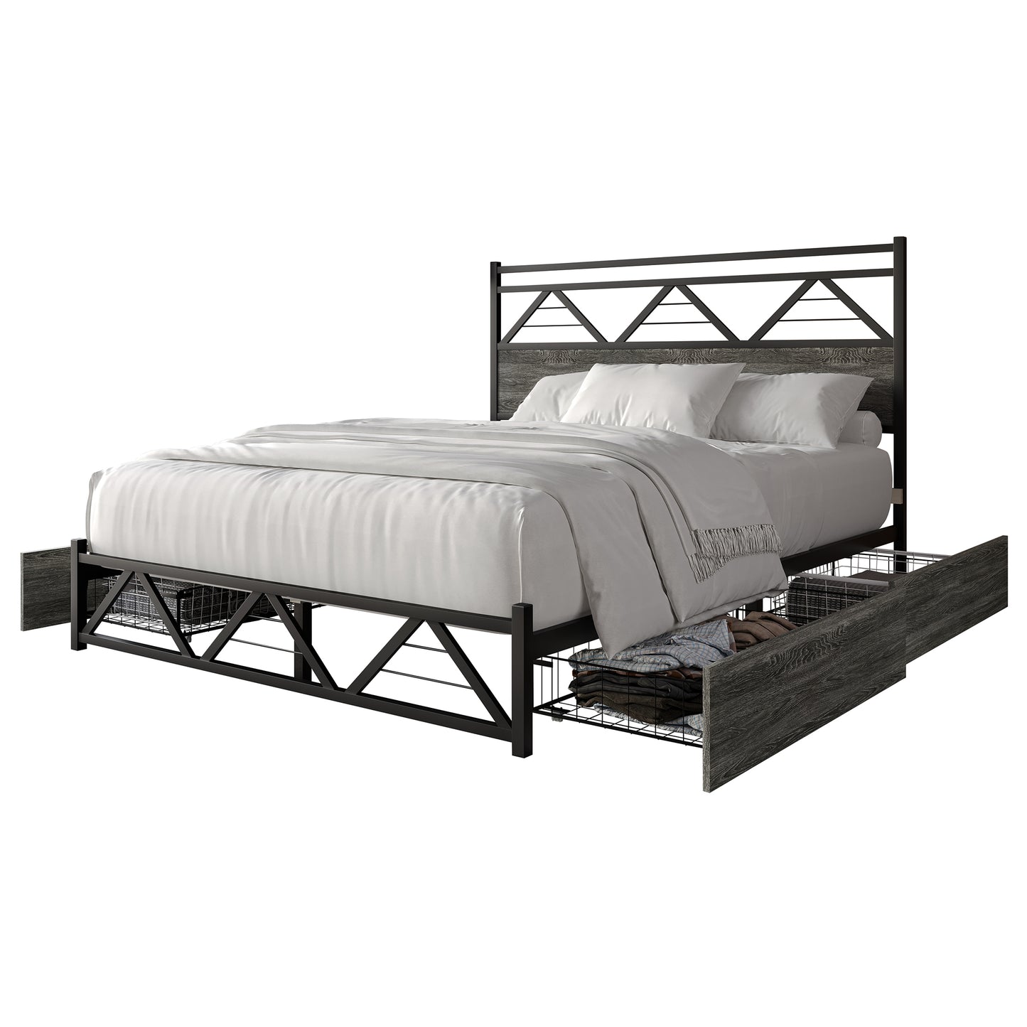 Annagreth Contemporary Metal Platform Bed with 4 Metal Drawers