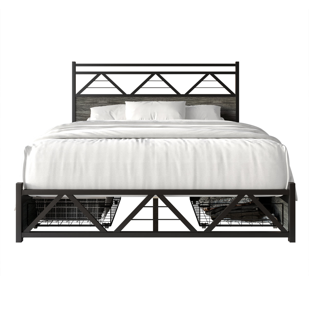 Annagreth Contemporary Metal Platform Bed with 4 Metal Drawers