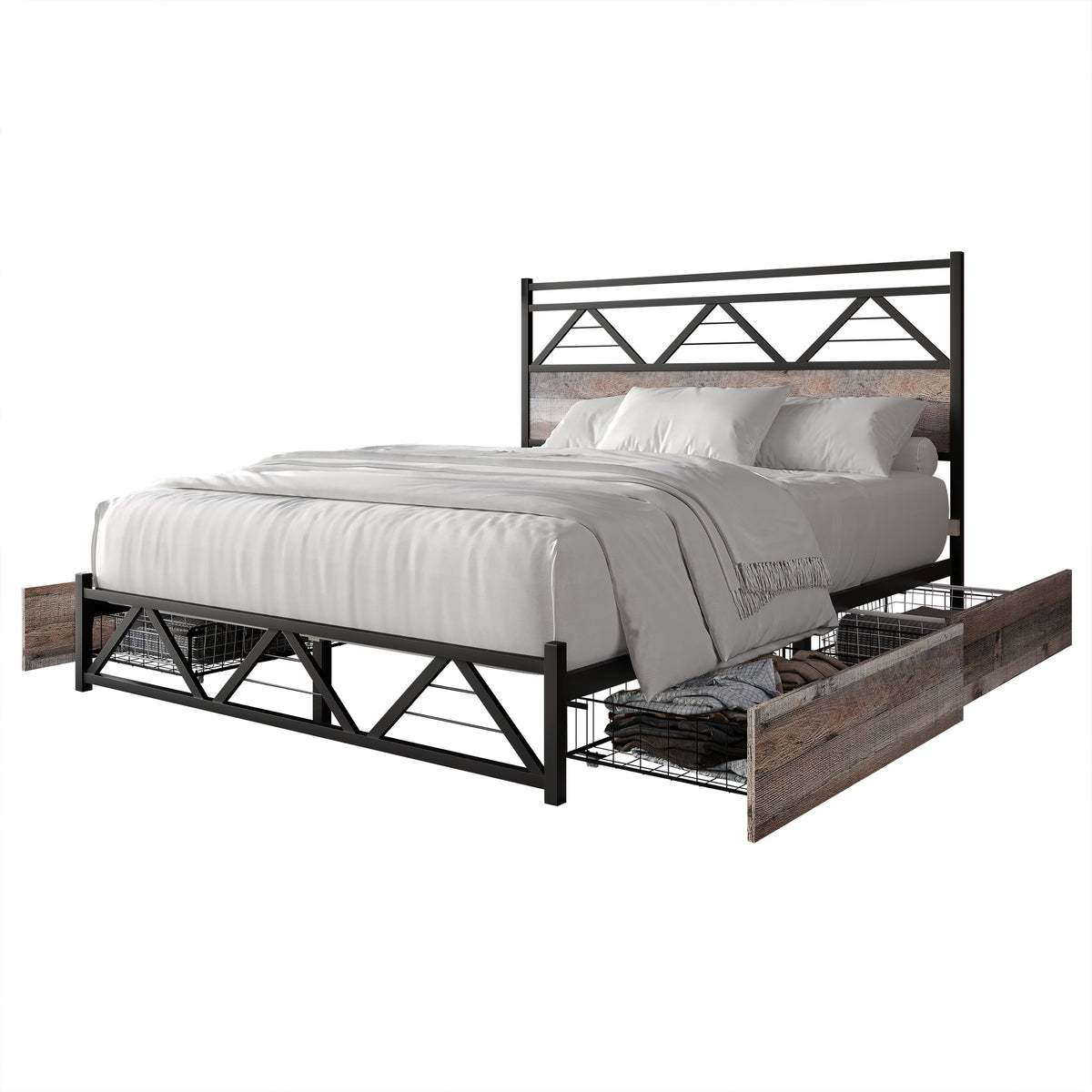 Annagreth Contemporary Metal Platform Bed with 4 Metal Drawers