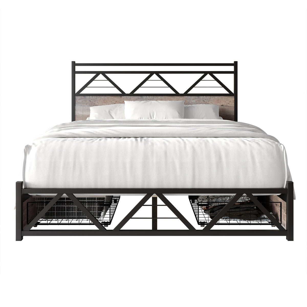Annagreth Contemporary Metal Platform Bed with 4 Metal Drawers