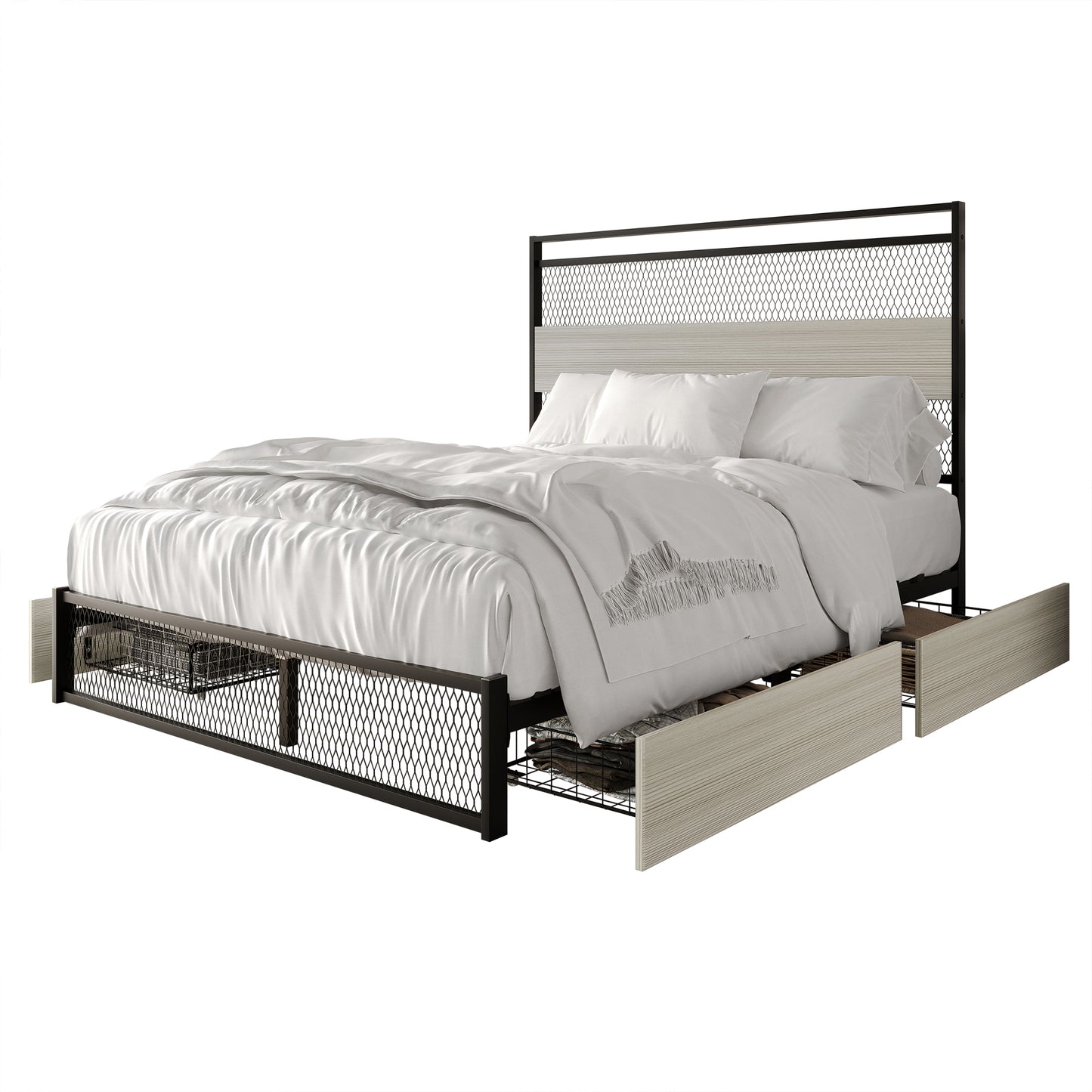 Khadijia Modern Metal Platform Bed with 4 Metal Drawer