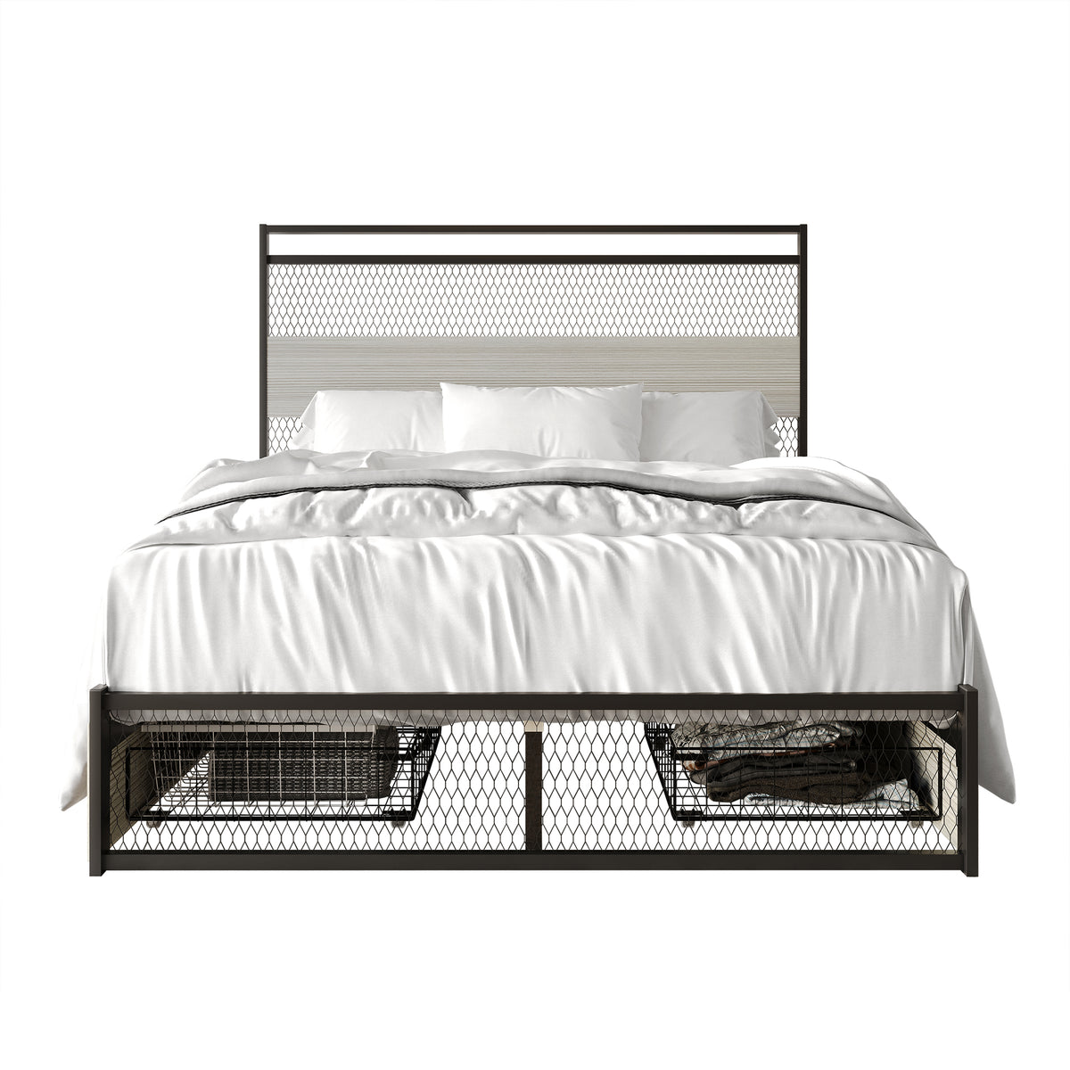 Khadijia Modern Metal Platform Bed with 4 Metal Drawer
